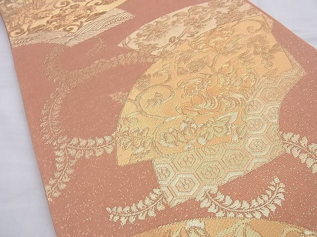 平和屋着物◎六通柄袋帯 織成つづれ 地紙花鳥唐草文 金糸 逸品 BAAI0247du