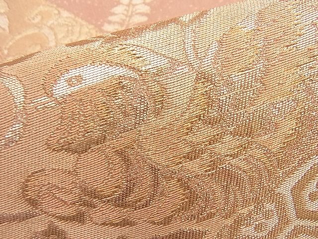 平和屋着物◎六通柄袋帯 織成つづれ 地紙花鳥唐草文 金糸 逸品 BAAI0247du