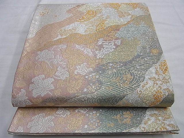 平和屋着物◎六通柄袋帯 斜更紗文 金銀糸 逸品 BAAI0264du