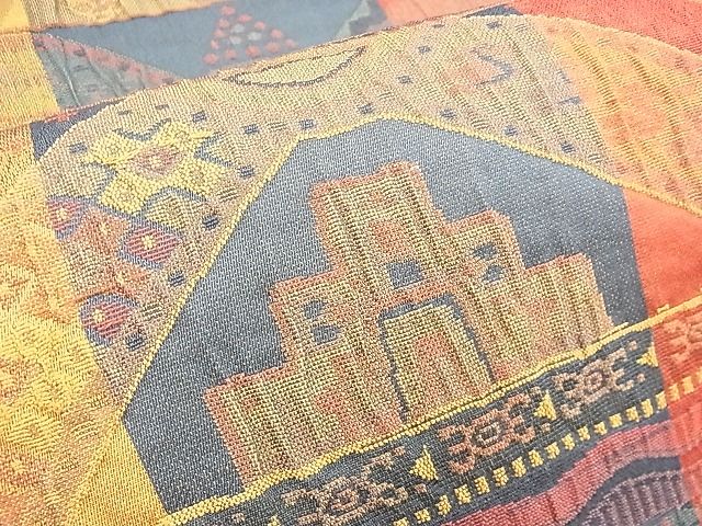 平和屋着物◎六通柄袋帯 ふくれ織 更紗横段文 逸品 BAAH8399fk