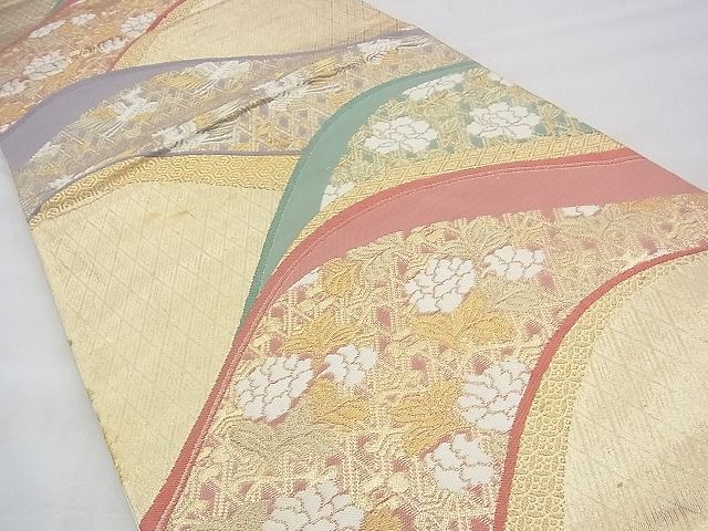 平和屋着物◎六通柄袋帯 唐織 名物裂遠山文 金糸 逸品 BAAH8411fk