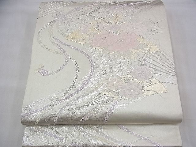 平和屋着物◎六通柄袋帯 唐織 花扇面流し 金糸 逸品 BAAH8412fk