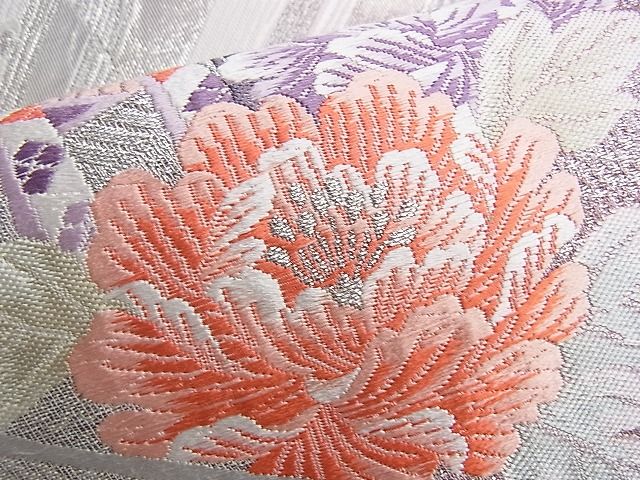 平和屋着物◎六通柄袋帯 唐織 重ね扇面文 プラチナ箔 逸品 BAAI0300du
