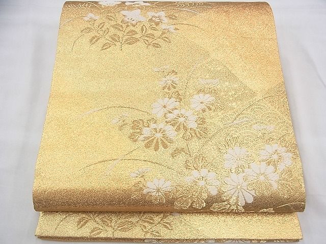 平和屋着物◎六通柄袋帯 唐織 秋草文 金糸 逸品 BAAH8439fk