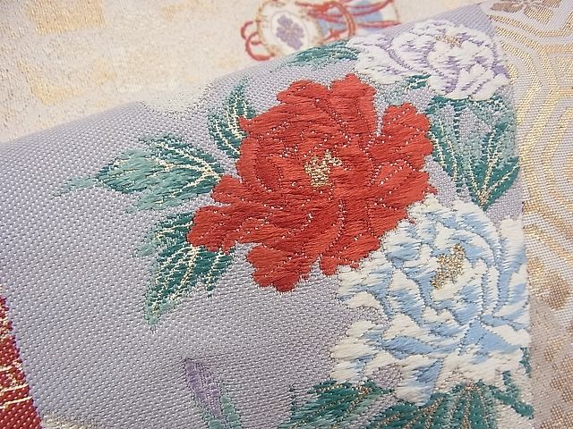 平和屋着物◎六通柄袋帯 唐織 扇散らし吉祥花文 九百錦 金糸 逸品 BAAH8429fk