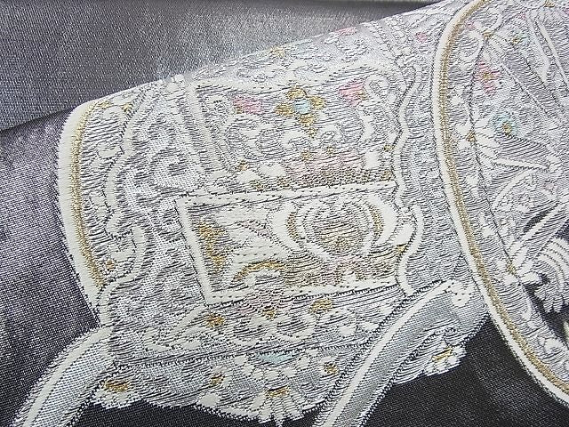 平和屋着物◎六通柄袋帯 唐織 御所車 金銀糸 逸品 BAAH8435fk