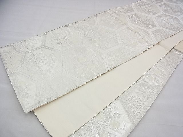 平和屋着物◎六通柄袋帯 唐織 亀甲花文 銀糸 逸品 BAAH8421fk