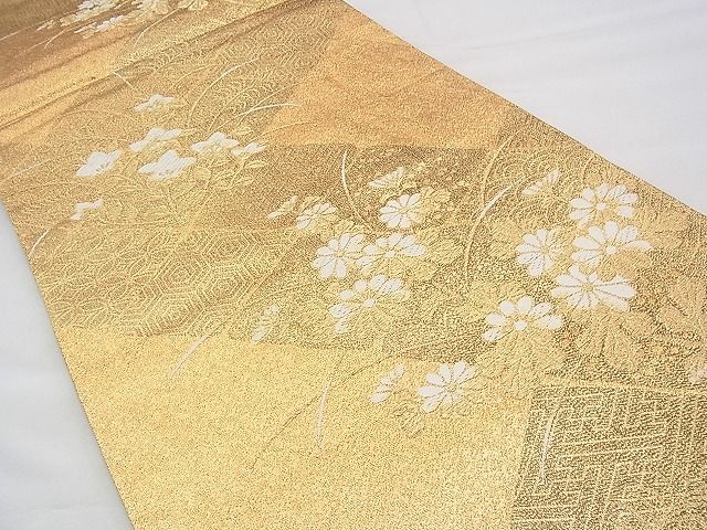 平和屋着物◎六通柄袋帯 唐織 秋草文 金糸 逸品 BAAH8439fk