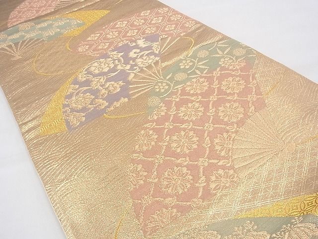 平和屋着物◎六通柄袋帯 扇面有職花文 金糸 逸品 BAAH9208fk