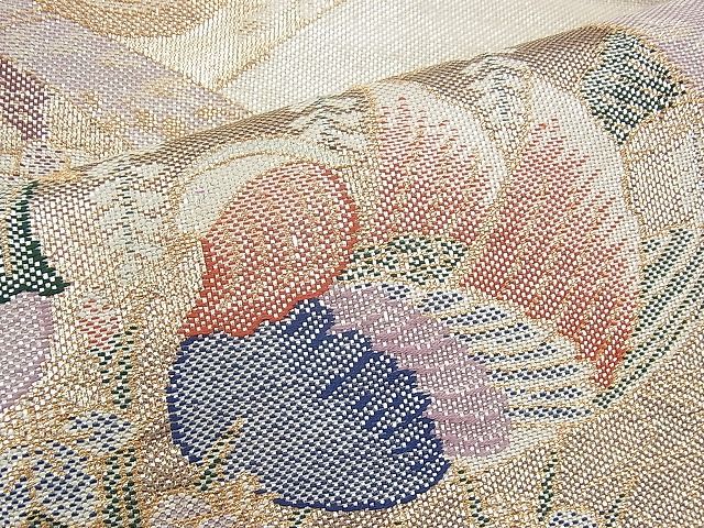 平和屋着物◎西陣 佐賀錦 六通柄袋帯 彩扇有織文 金糸 逸品 BAAH9251fk