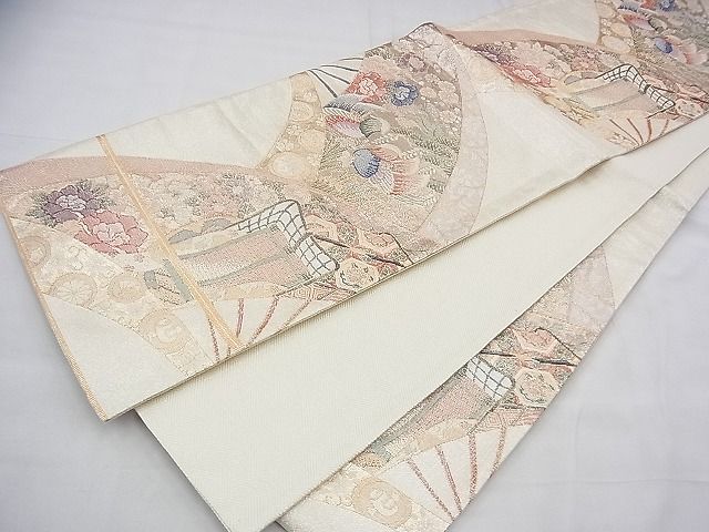 平和屋着物◎西陣 佐賀錦 六通柄袋帯 彩扇有織文 金糸 逸品 BAAH9251fk