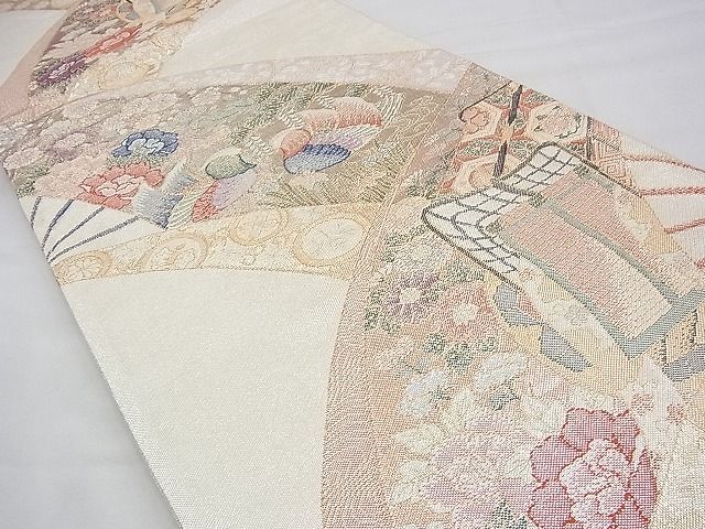 平和屋着物◎西陣 佐賀錦 六通柄袋帯 彩扇有織文 金糸 逸品 BAAH9251fk