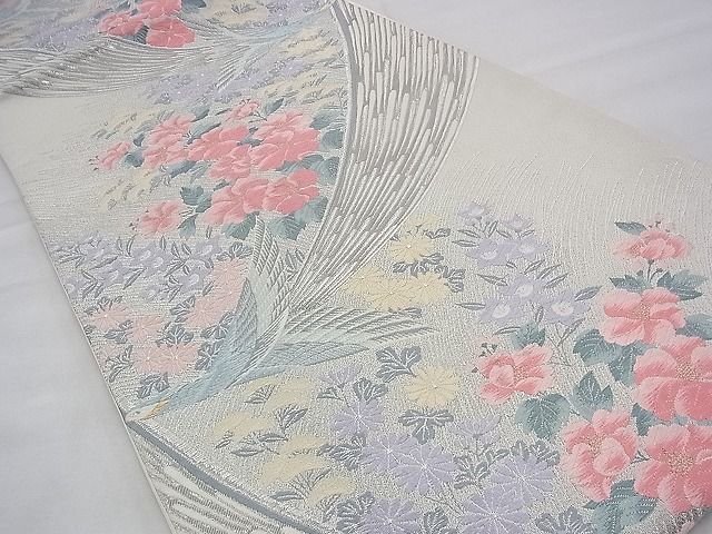 平和屋着物◎六通柄袋帯 唐織 派鳥彩花文 九百錦 プラチナ箔 逸品 BAAH9298fk