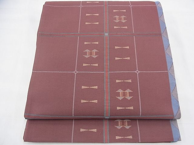 平和屋着物◎六通柄袋帯 格子柄 金糸 逸品 BAAH9331fk