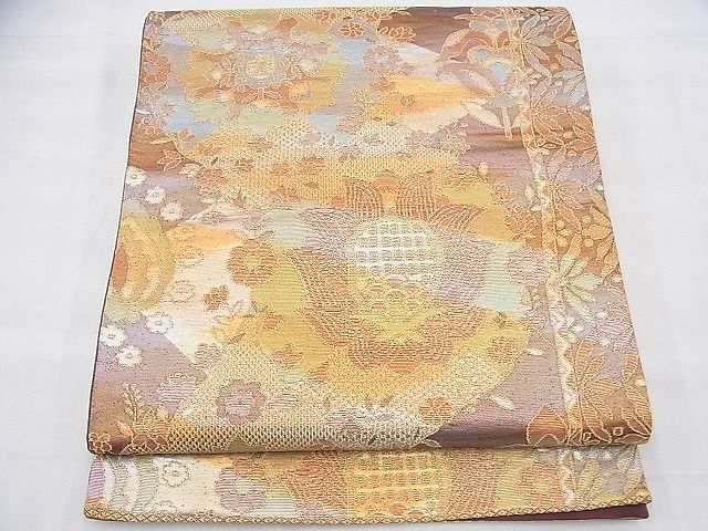 平和屋着物◎六通柄袋帯 更紗花文 金糸 逸品 BAAH9339fk