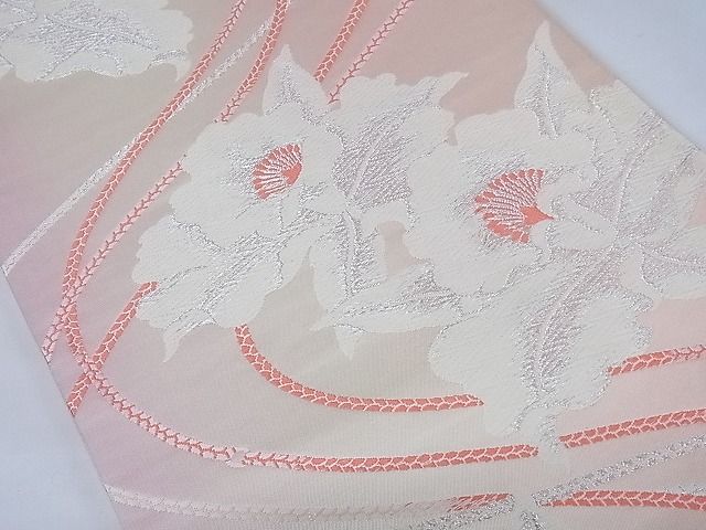 平和屋着物◎六通柄袋帯 舞花文 銀糸 正絹 逸品 AAAI3469Abw