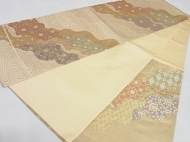 平和屋着物◎六通柄袋帯 道長立波吉祥花文 金糸 正絹 逸品 AAAJ7901Abw