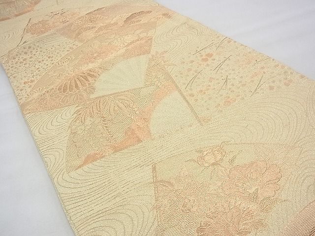 平和屋着物◎六通柄袋帯 花扇面流し 金糸 逸品 BAAH8458fk