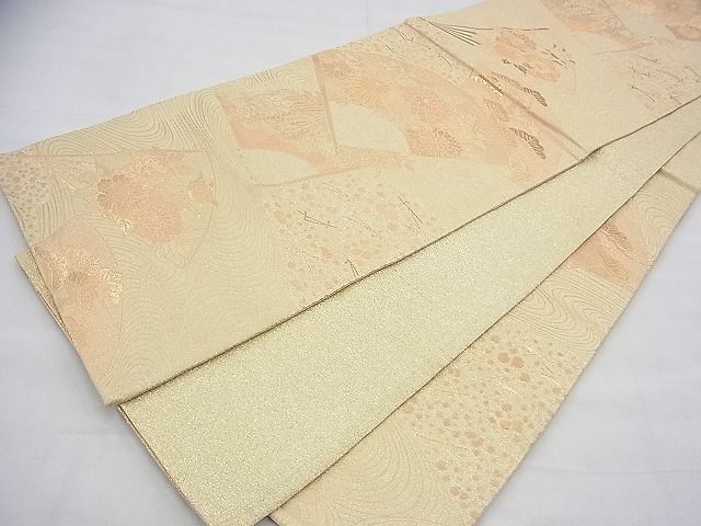 平和屋着物◎六通柄袋帯 花扇面流し 金糸 逸品 BAAH8458fk
