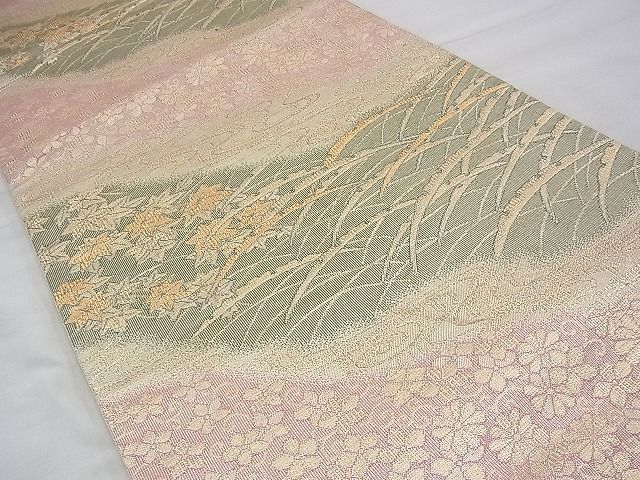 平和屋着物◎佐賀錦 六通柄袋帯 雪芝草花文 金糸 逸品 BAAH8461fk