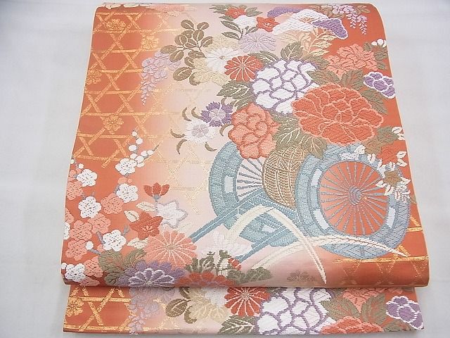 平和屋着物◎六通柄袋帯 唐織 唐織錦 花車文 金糸 逸品 BAAH8484fk