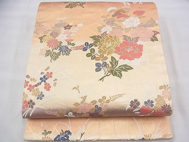 平和屋着物◎六通柄袋帯 唐織 秋草文 金糸 逸品 BAAH8494fk