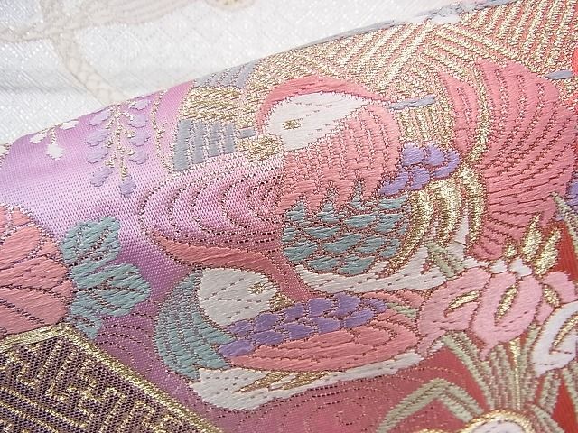平和屋着物◎佐賀錦 六通柄袋帯 唐織 檜扇御所車花鳥文 金銀糸 逸品 BAAI1601fk
