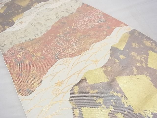 平和屋着物◎六通柄袋帯 道長芝草文 金糸 逸品 BAAI1642fk