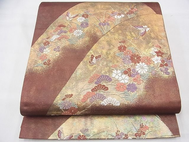 平和屋着物◎六通柄袋帯 唐織 舞蝶秋草文 金糸 逸品 BAAI1637fk