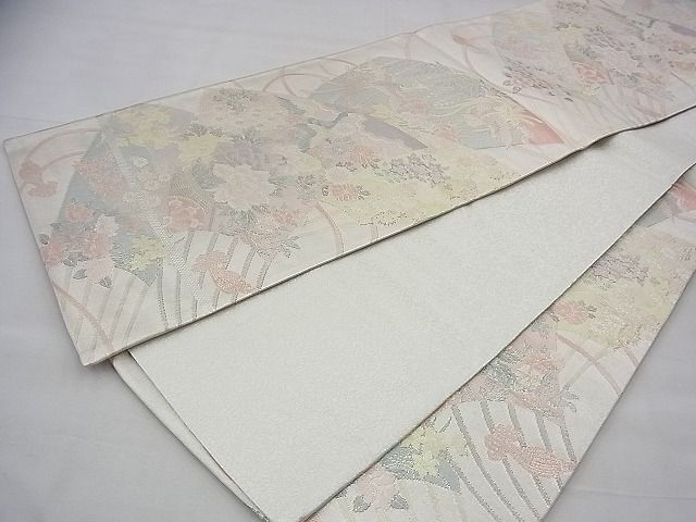 平和屋着物◎佐賀錦 六通柄袋帯 扇面花車文 900織 金糸 逸品 BAAI1658fk