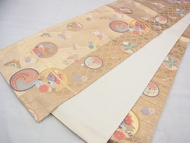 平和屋着物◎六通柄袋帯 唐織 花蝶丸文 金糸 逸品 BAAI1689fk