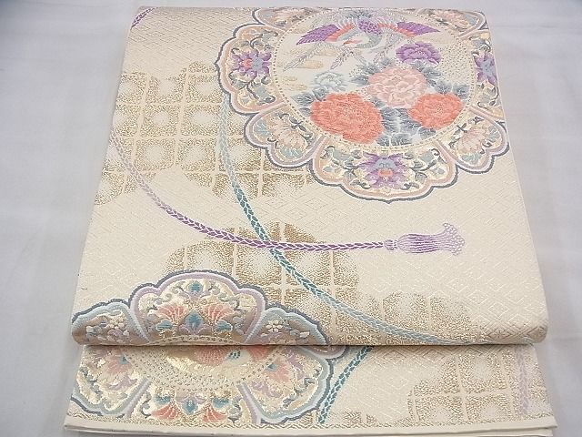 平和屋着物◎六通柄袋帯 唐織 鏡裏雲取文 金糸 逸品 BAAI1687fk