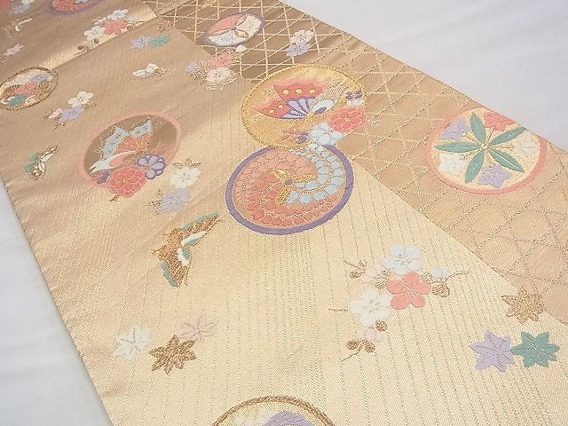 平和屋着物◎六通柄袋帯 唐織 花蝶丸文 金糸 逸品 BAAI1689fk