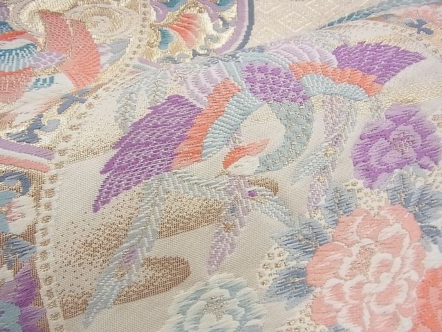 平和屋着物◎六通柄袋帯 唐織 鏡裏雲取文 金糸 逸品 BAAI1687fk