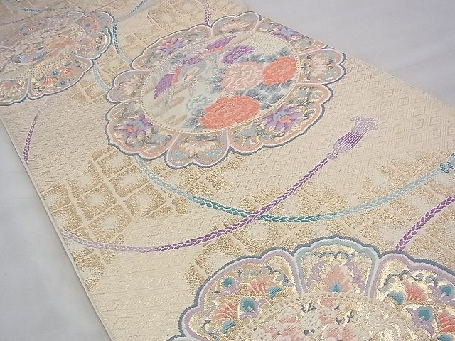 平和屋着物◎六通柄袋帯 唐織 鏡裏雲取文 金糸 逸品 BAAI1687fk