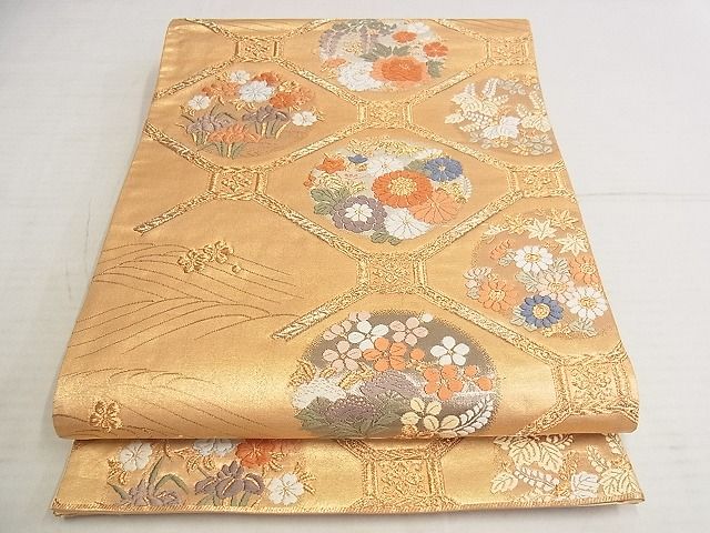 平和屋着物◎六通柄袋帯 唐織 蜀江花文 金糸 正絹 逸品 AAAJ5821Apf