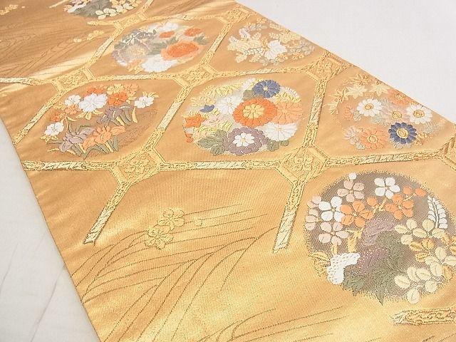 平和屋着物◎六通柄袋帯 唐織 蜀江花文 金糸 正絹 逸品 AAAJ5821Apf