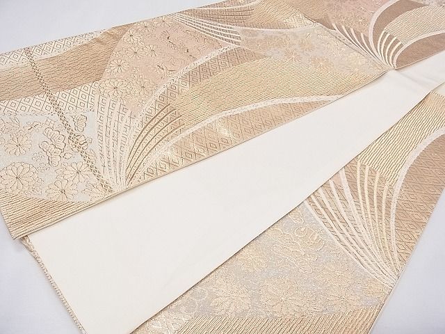 平和屋着物◎六通柄袋帯 唐織 扇面吉祥花文 金糸 逸品 CAAG0776fb