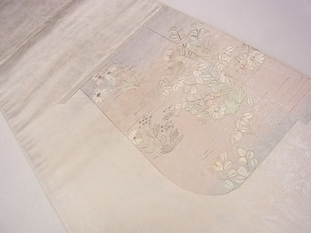 平和屋着物■六通太鼓柄袋帯 駒刺繍 霞草花文 銀糸 逸品 CAAG2038eg