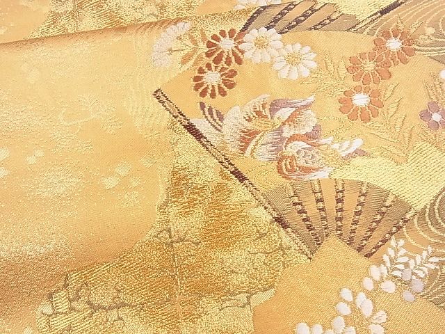 平和屋着物■六通柄袋帯 唐織 扇面流水鴛鴦花文 金糸 逸品 CAAG2158eg