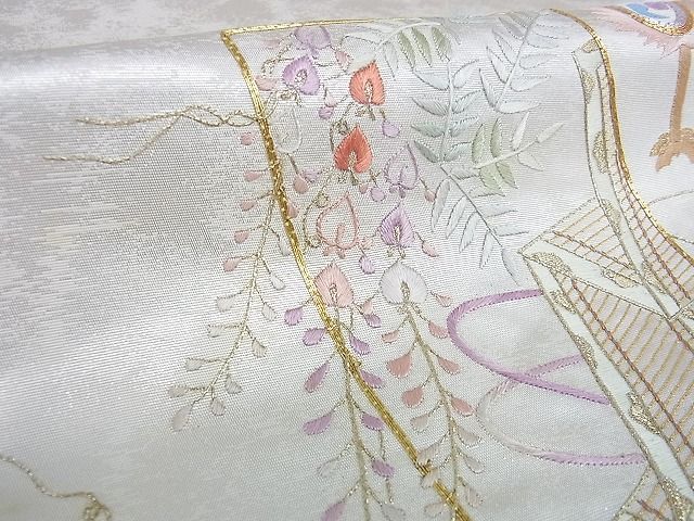 平和屋着物■太鼓柄袋帯 駒刺繍 総刺繍 吉祥地紙風景花文 金銀糸 逸品 DAAG8054az