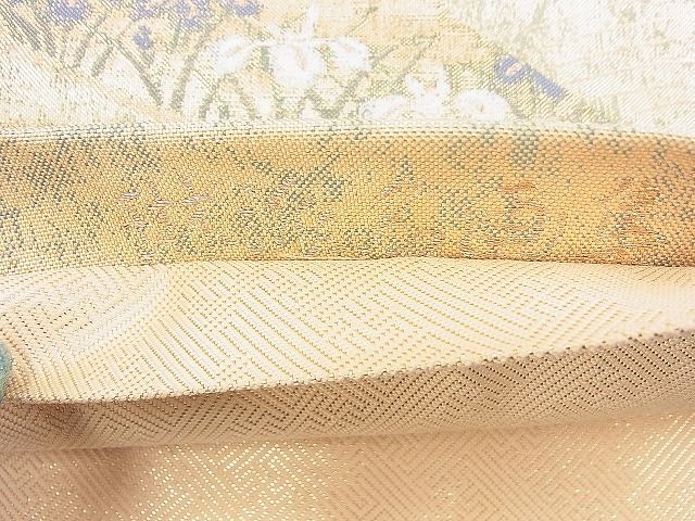 平和屋着物◎佐賀錦 六通柄袋帯 扇面秋草文 金糸 逸品 BAAH4497kj