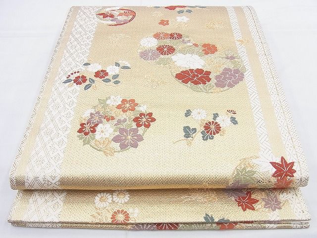 平和屋着物◎六通柄袋帯 唐織 折枝に花丸文 花色舞 金糸 逸品 BAAH4499kj
