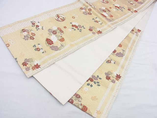 平和屋着物◎六通柄袋帯 唐織 折枝に花丸文 花色舞 金糸 逸品 BAAH4499kj