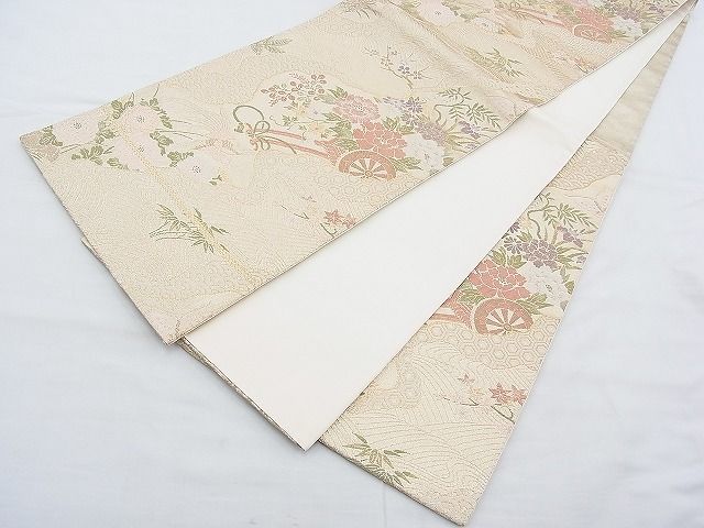 平和屋着物◎六通柄袋帯 道長鳳凰花車文 金糸 逸品 BAAH4550kj