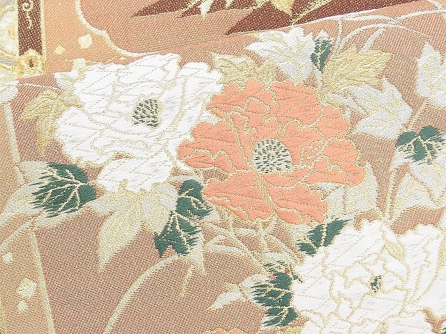 平和屋着物◎六通柄袋帯 唐織 格天井花文 金糸 引箔 逸品 BAAH4549kj
