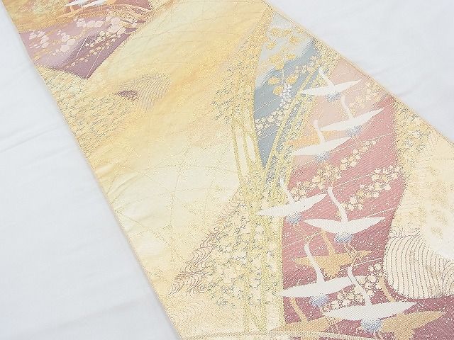 平和屋着物◎佐賀錦 六通柄袋帯 飛鶴渡橋文様 金糸 逸品 BAAH4580kj