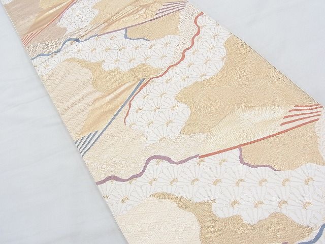 平和屋着物◎六通柄袋帯 唐織 道長菊青海波扇面文 金糸 逸品 BAAH4582kj