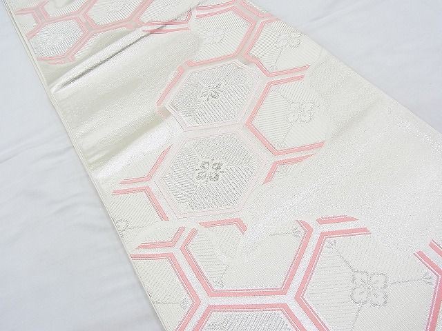 平和屋着物◎六通柄袋帯 唐織 花菱亀甲 銀糸 逸品 BAAI1003kj