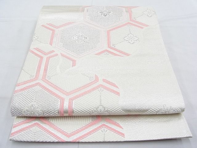 平和屋着物◎六通柄袋帯 唐織 花菱亀甲 銀糸 逸品 BAAI1003kj